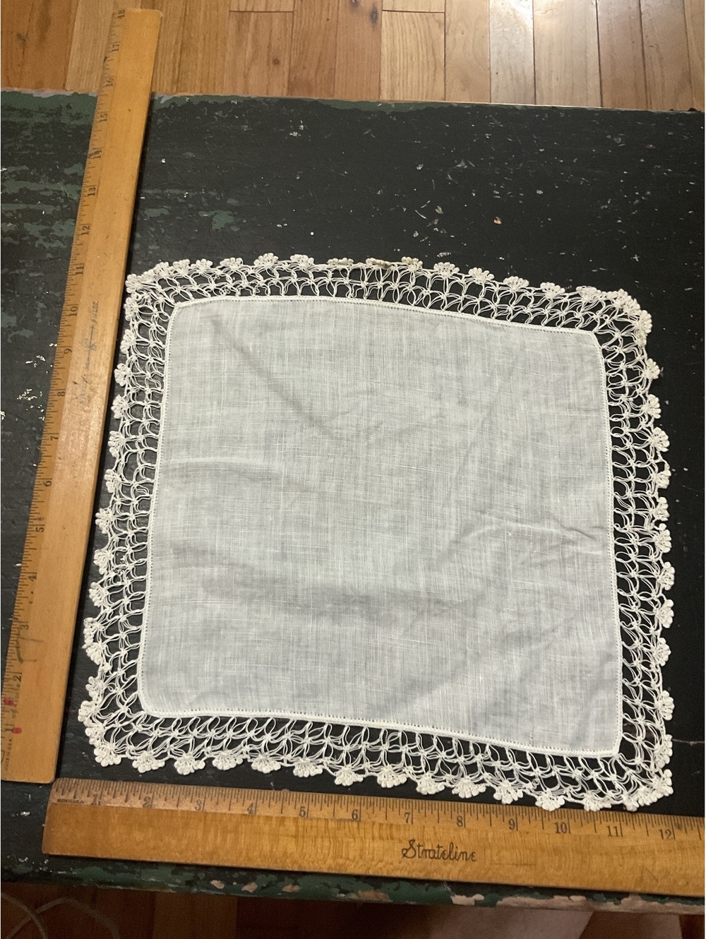Vintage White Linen Handkerchief with Crochet Lace Edging